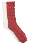 Nordstrom Rack Butter Cable Knit Crew Socks In Red Earth- Ivory