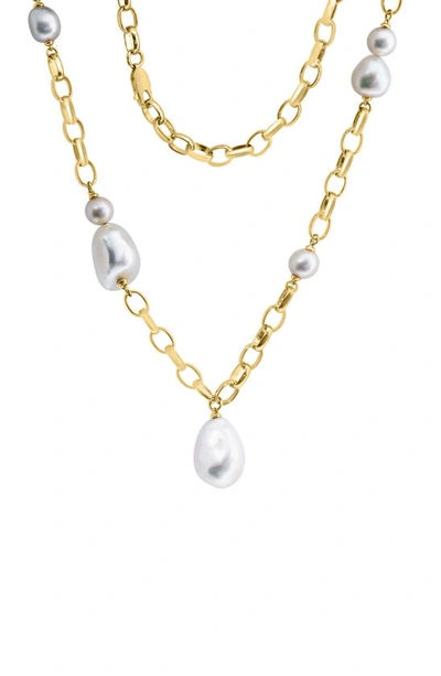 Effy 14k Yellow Gold 6–11mm Freshwater Pearl Station & Pendant Necklace In Gold/ White