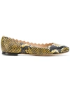 Chloé Chloe Brown Python Lauren Ballerina Flats In Yellow