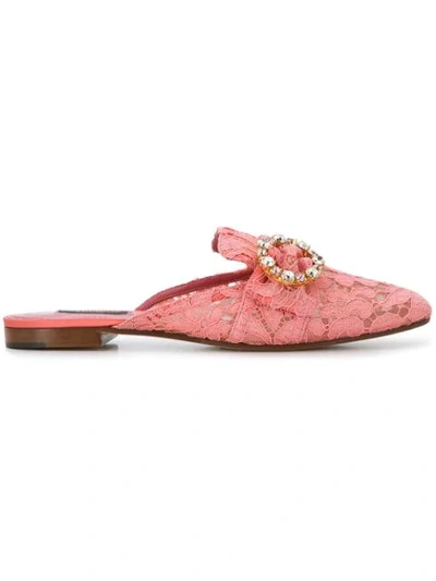 Dolce & Gabbana Lace Embellished Mules In Pink