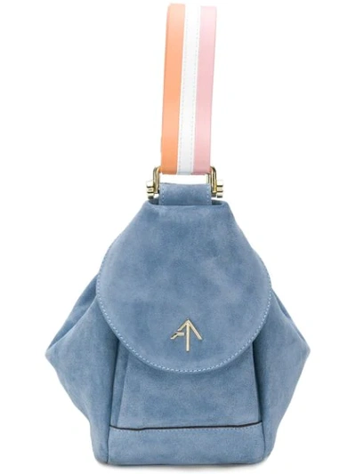 Manu Atelier Fernweh Micro Leather-trimmed Suede Wristlet Bag In Blue