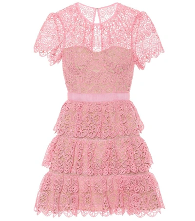 Self-portrait Floral Lace Minidress In Pink
