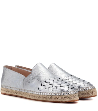 Bottega Veneta Intrecciato Leather Espadrilles In Silver