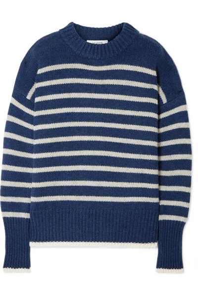 La Ligne Marin Striped Cashmere And Wool-blend Sweater In Navy