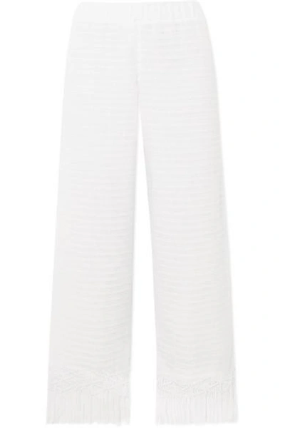 Jaline Tallulah Macramé-trimmed Pointelle-knit Cotton Trousers In White