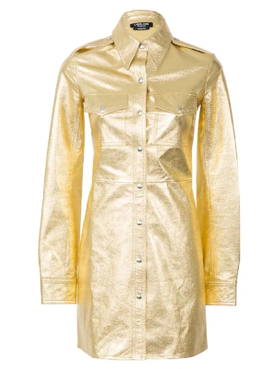 Calvin Klein 205w39nyc Gold Leather Uniform Shirt Dress