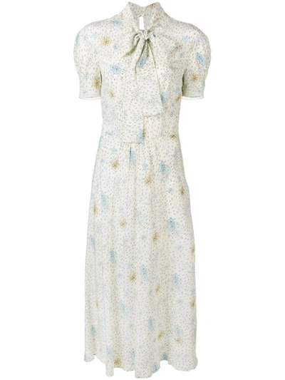 Miu Miu Floral-print Crepe De Chine Dress In Neutrals