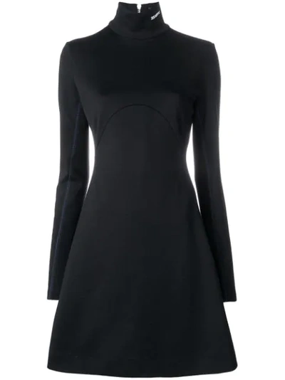 Calvin Klein 205w39nyc Logo Turtleneck Wool Skater Dress In Black