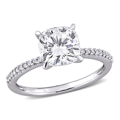 Mimi & Max 2ct Dew Cushion Created Moissanite And 1/10ct Tw Diamond Engagement Ring In 14k White Gold