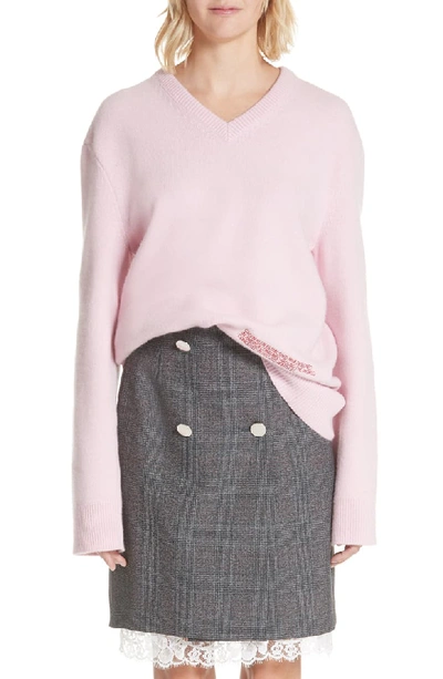 Calvin Klein 205w39nyc V-neck Long-sleeve Wool-cotton Oversized Sweater In Cherry Blossom