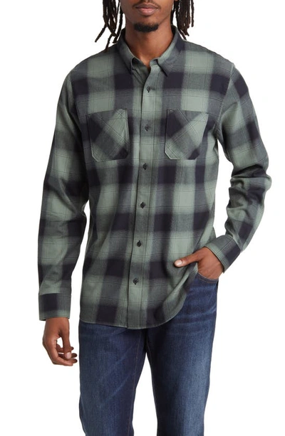 Travismathew Cloud Plaid Flannel Button-up Shirt In Black/ Laurel