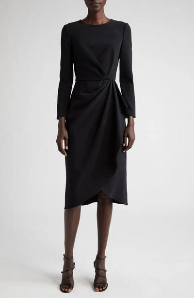 Carolina Herrera Pleated Long Sleeve Tulip Midi Dress In Black