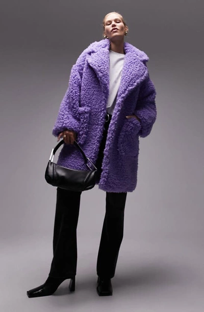 Topshop Chunky Oversize Faux Shearling Coat In Purple