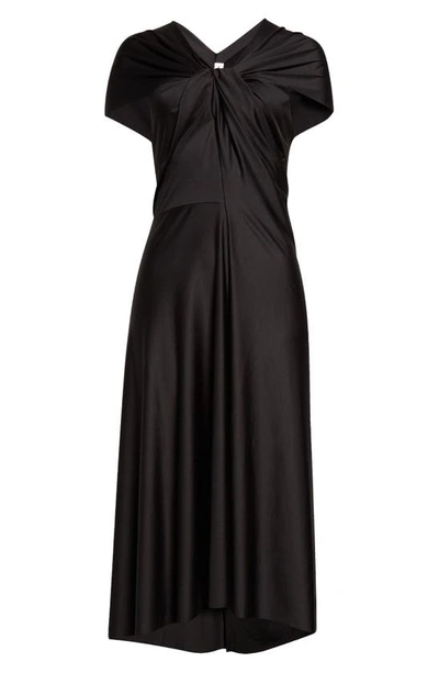 Victoria Beckham Draped Cap Sleeve Jersey Midi Dress In Black