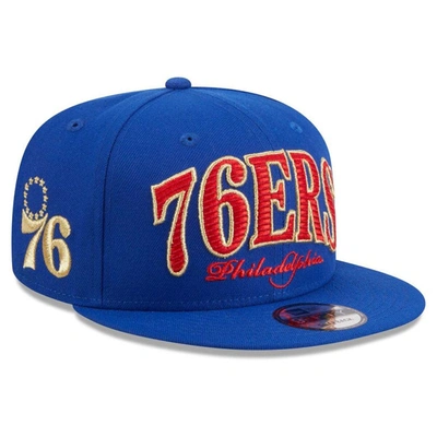 New Era Royal Philadelphia 76ers Golden Tall Text 9fifty Snapback Hat