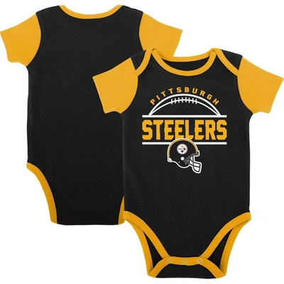 Outerstuff Babies' Newborn & Infant Black/gold Pittsburgh Steelers Home Field Advantage Three-piece Bodysuit, Bib & Boo In Black,gold