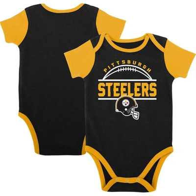Outerstuff Baby Boys And Girls Black, Gold Pittsburgh Steelers Home Field Advantage Three-piece Bodysuit, Bib A In Black,gold