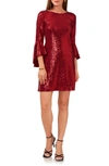 Vince Camuto Sequin Bell Sleeve Minidress In Ultra Red