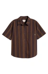 Brixton Sidney Stripe Short Sleeve Cotton Button-up Shirt In Seal Brown