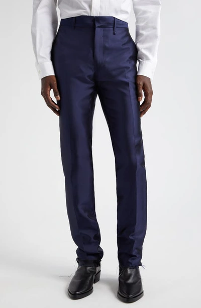 Givenchy Slim Fit Raw Edge Silk Trousers In Dark Blue