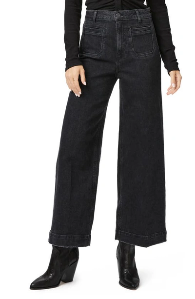 Paige Harper Wide Leg Ankle Jeans In Washed Noir Distressed