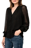 Gibsonlook Pin Dot Smocked Detail V-neck Blouse In Black