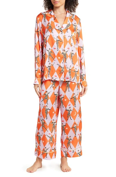 Karen Mabon Harlequin Print Pajamas In Orange/purple