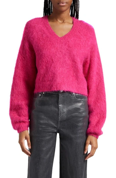 Gestuz Safigz Fuzzy Alpaca Blend V-neck Sweater In Pink Peacock