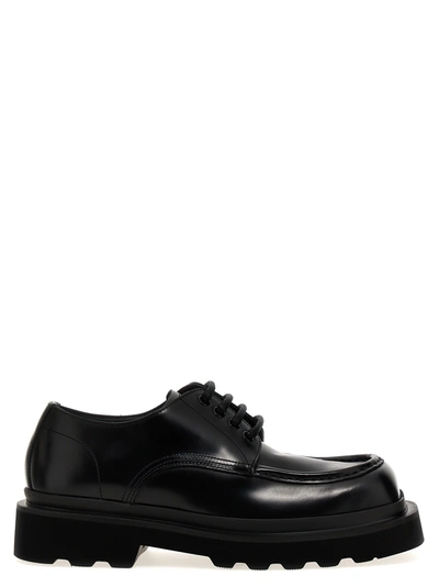 Dolce & Gabbana Brushed Leather Derby Lace Up Shoes Black