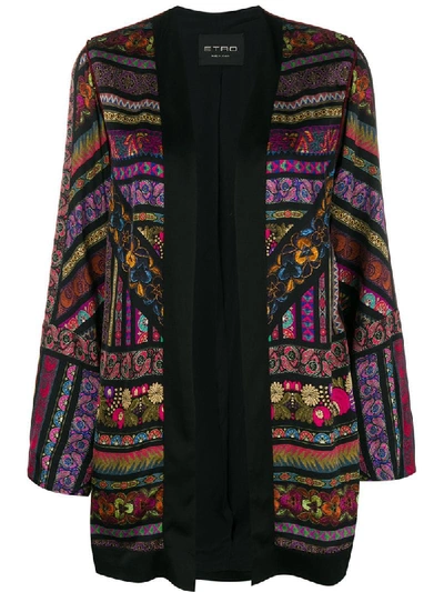 Etro Embroidered Printed Satin Jacket In Black