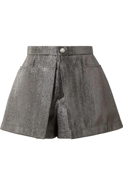 Chloé Pleated Lamé Shorts In Gunmetal