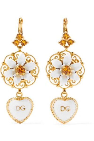 Dolce & Gabbana Dolce And Gabbana Gold And White Heart Flower Earrings In Zoo00 Red