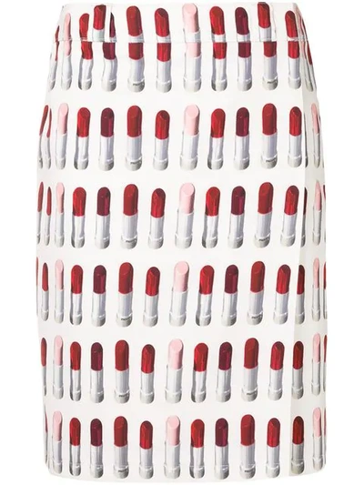 Prada Lipstick-print Wrap Midi Skirt In White