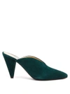 Prada V-cut Suede Mules In Forest Green