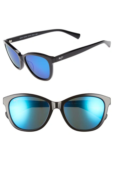 Maui Jim Canna 54mm Polarizedplus2® Cat Eye Sunglasses In Gloss Black/ Blue Hawaii