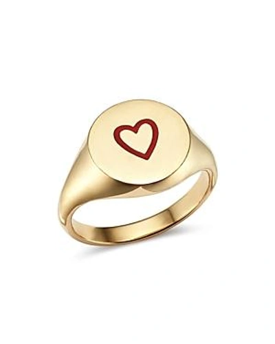 Suel 14k Yellow Gold Heart Pinky Signet Ring In Red/gold