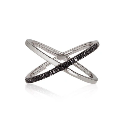 Alinka Jewellery Katia Superfine Single Crossover Ring Black Diamonds