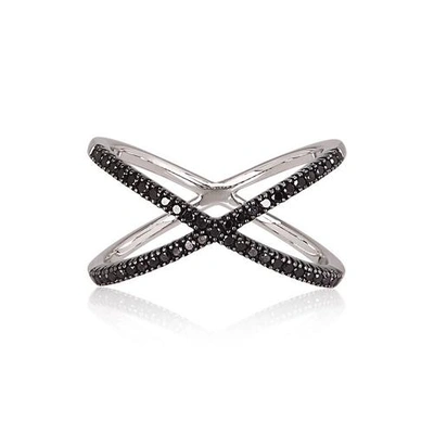 Alinka Jewellery Katia Superfine Crossover Ring Black Diamonds
