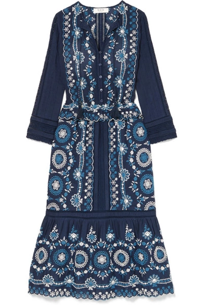 Sea Sofia Broderie Anglaise Cotton Midi Dress In Blue
