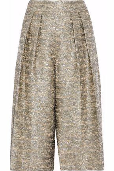 Alice And Olivia Alice + Olivia Woman Metallic Cotton-blend Bouclé-tweed Culottes Gold