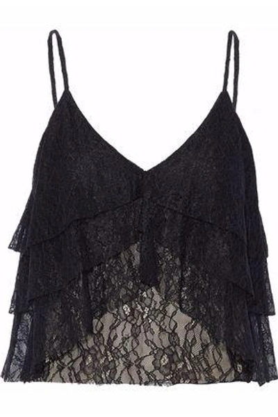 Alice And Olivia Woman Tiered Lace Camisole Black
