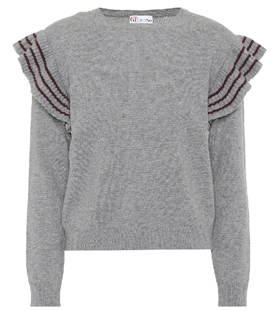 Red Valentino Ruffled Wool Knit Sweater In Grey