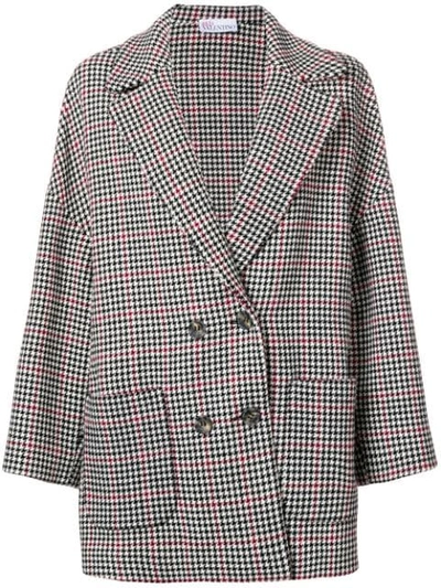 Red Valentino Double Breasted Wool Houndstooth Coat In Black
