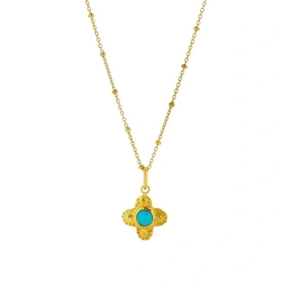 Yvonne Henderson Jewellery Clover Necklace With Turquoise Stone Gold