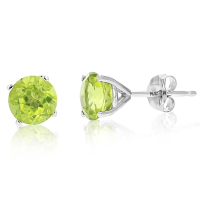 Vir Jewels 1.80 Cttw 6 Mm Peridot Stud Earrings 14k White Gold Round Cut With Push Backs August Birthstone In Green