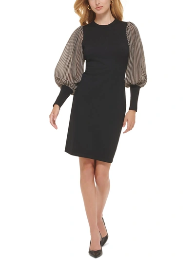 Calvin Klein Womens Mixed Media Mini Sweaterdress In Black