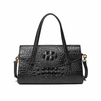 Tiffany & Fred Paris Tiffany & Fred Alligator Embossed Leather Satchel/shoulder Bag In Black