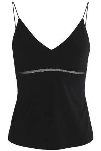 Alice And Olivia Woman Mesh-trimmed Stretch-knit Camisole Black