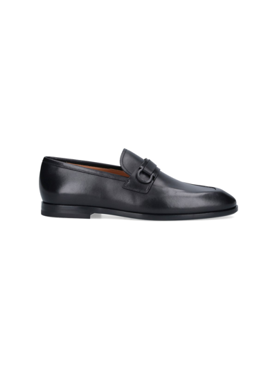 Ferragamo Gancini-buckle Leather Loafers In Black  