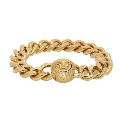 Versace Gold Chunky Chain Medusa Bracelet In Kot Gold